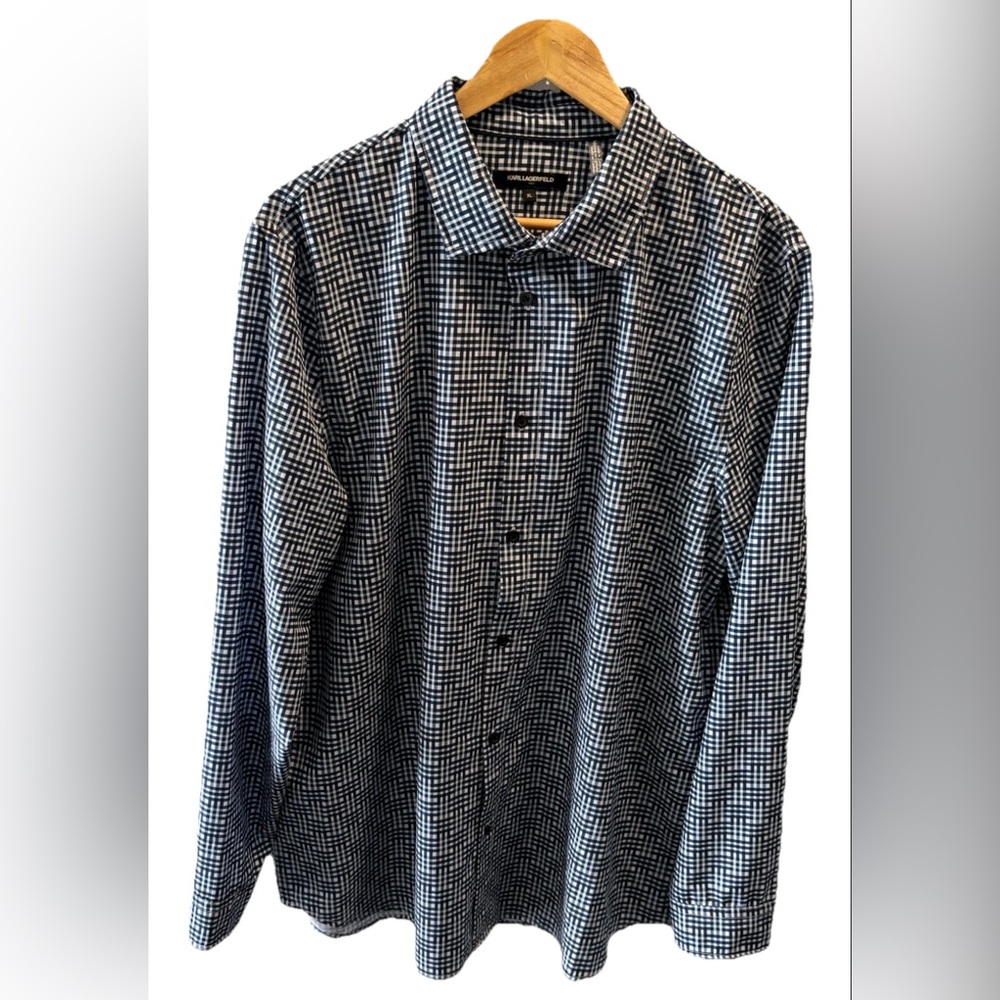 KARL LAGERFELD PARIS Men's Performance Stretch Long Sleeve Dress Shirt Size XL
